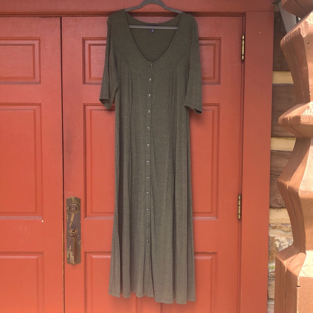 Button Front Olive Green Maxi Dress
